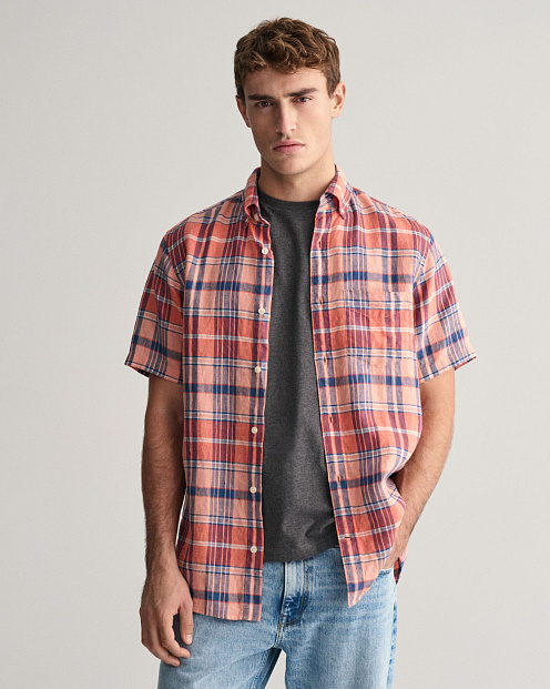 Рубашка Reg Linen Madras Ss Shirt ПЕРСИКОВО-РОЗОВЫЙ